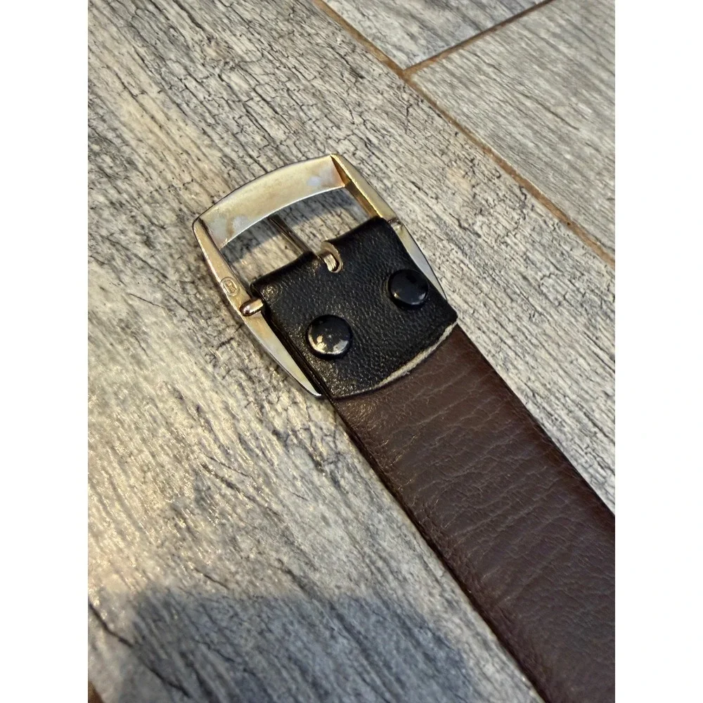 Reversible Belt Mens 42 Black Brown Cowhide Leather Silver Buckle Western 4154